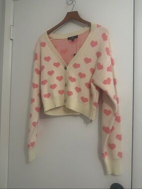 Heart Cropped Cream Cardigan NWT